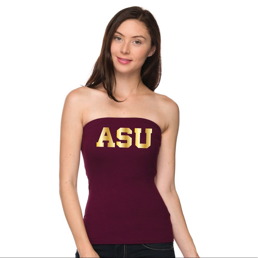 “ASU” Spirit Maroon Ribbed Strapless Top